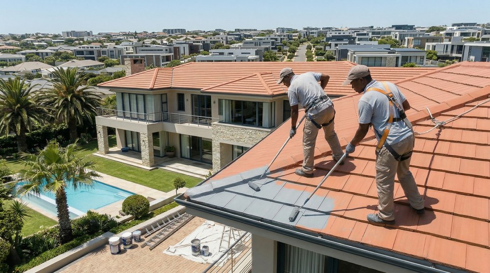Roof coating on a low-pitch Monte Vista roof