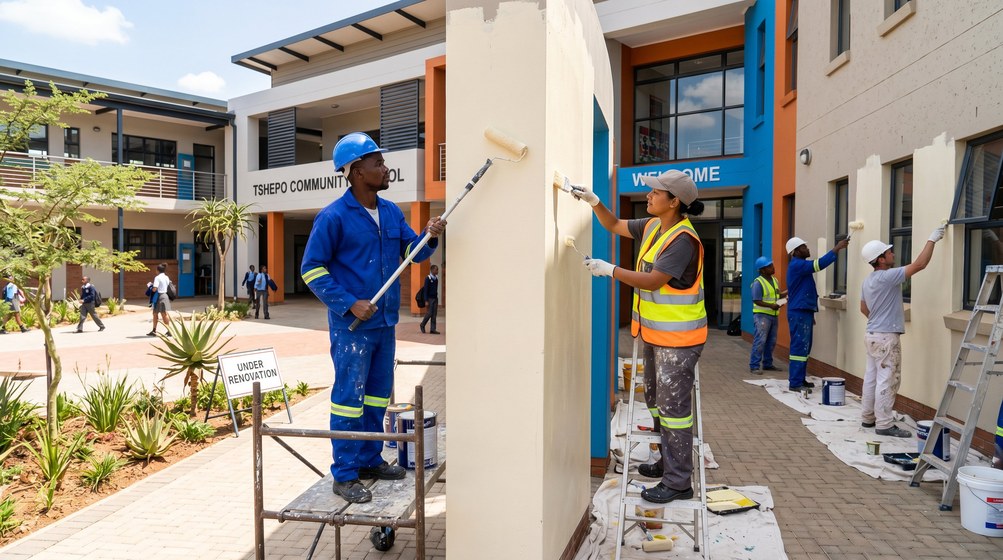 Professional school painting team painting a community school in Royal Ascot